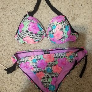 Bright pink floral bikini, L / Xl